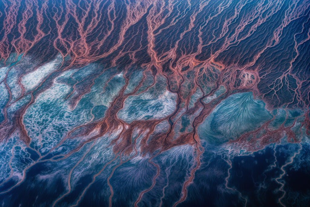 Aerial view of veined lands protruding into the sea in UAE