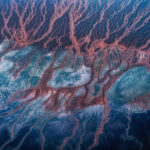 Aerial view of veined lands protruding into the sea in UAE