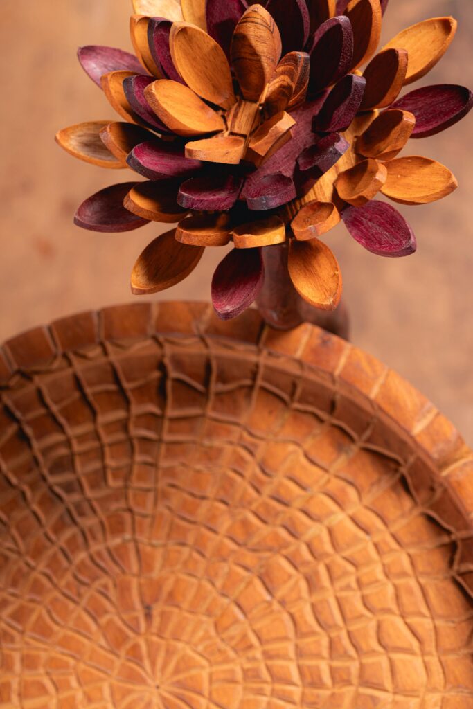 Close up of wooden pine and tray