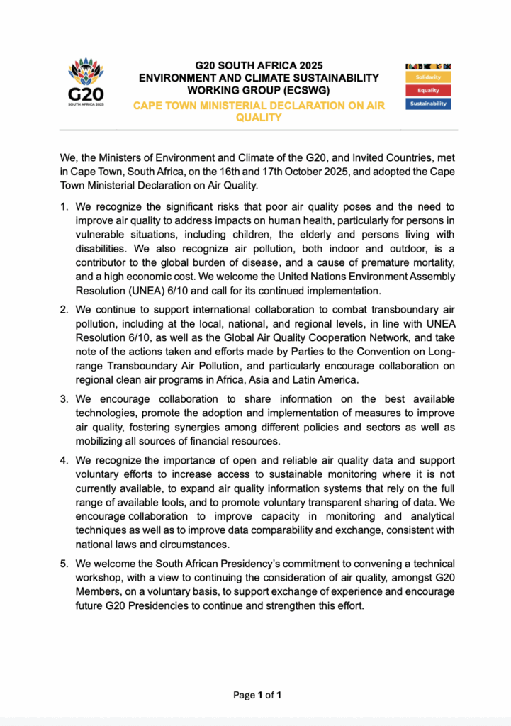 Cape Town Ministerial Declaration on Air Quality