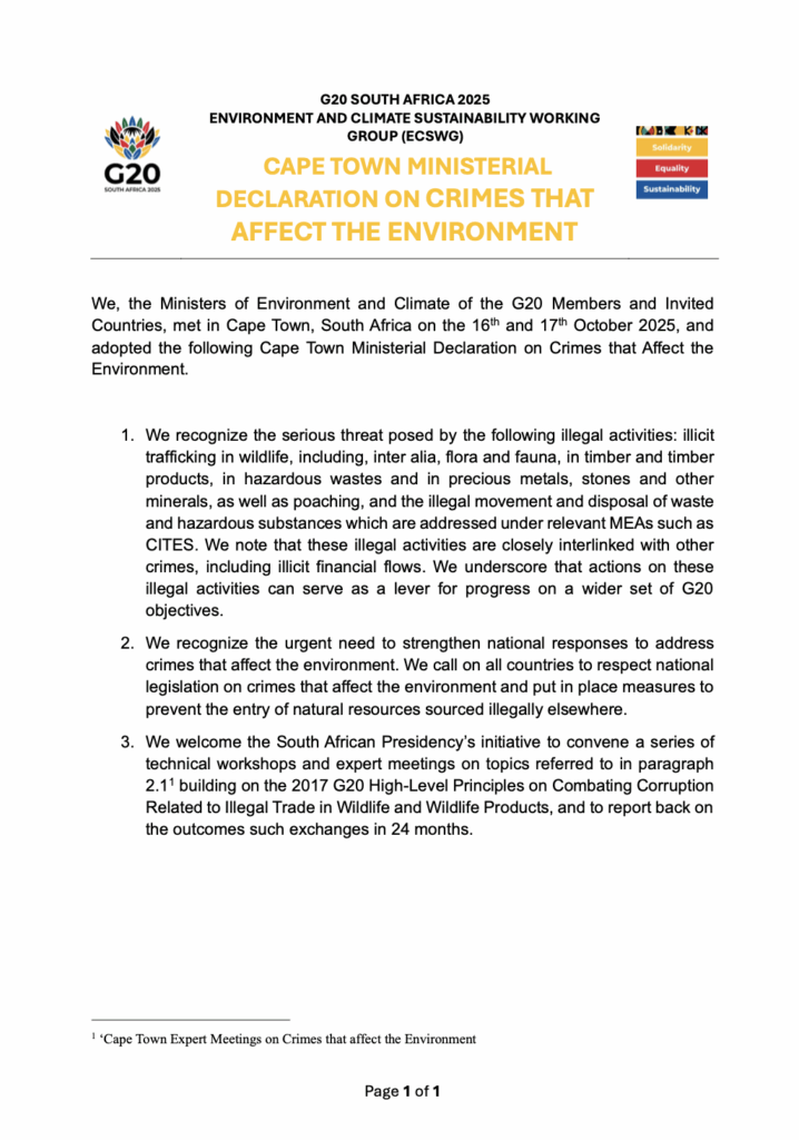 Cape Town Ministerial Declaration on Crimes that Affect the Environment
