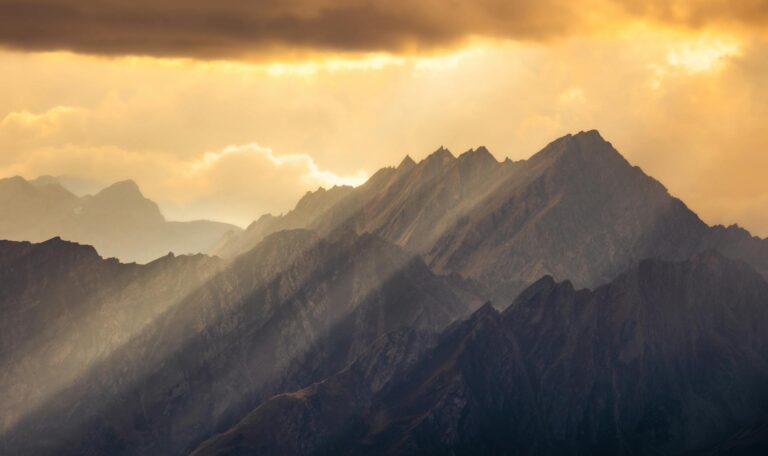 Ray of light through mountains