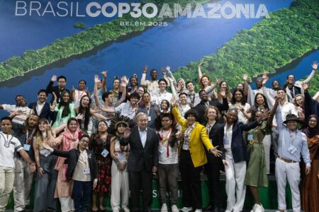 Participants during UN Secretary-General António Guterres’s Youth Roundtable at COP30 in Belém, Brazil