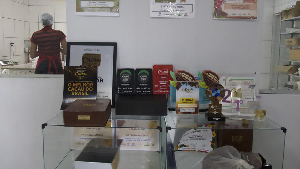 Set of awards displayed